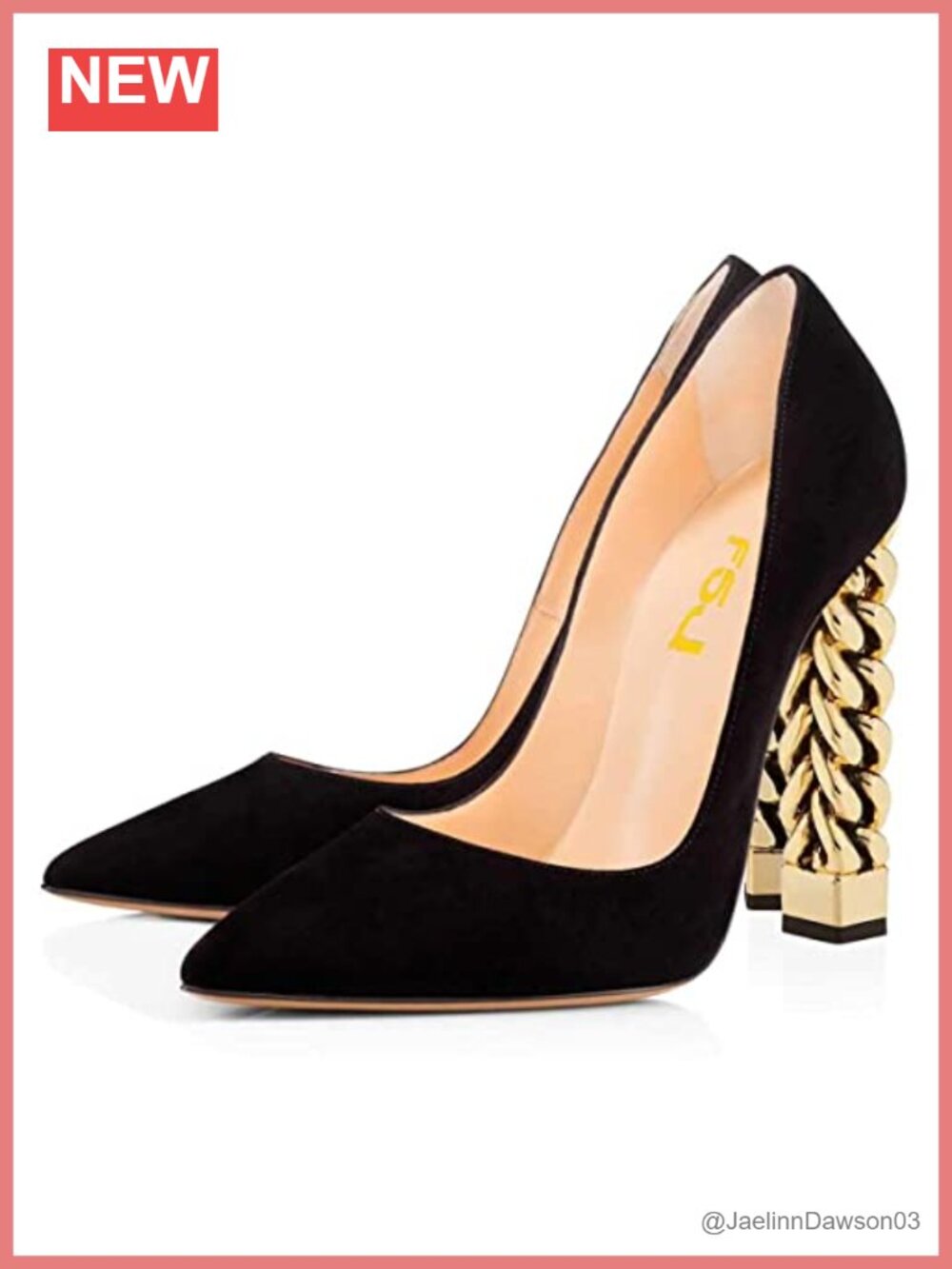 Women Gold Chain Chunky Heel Pumps Pointed Toe Slip On Synthetic Party Prom